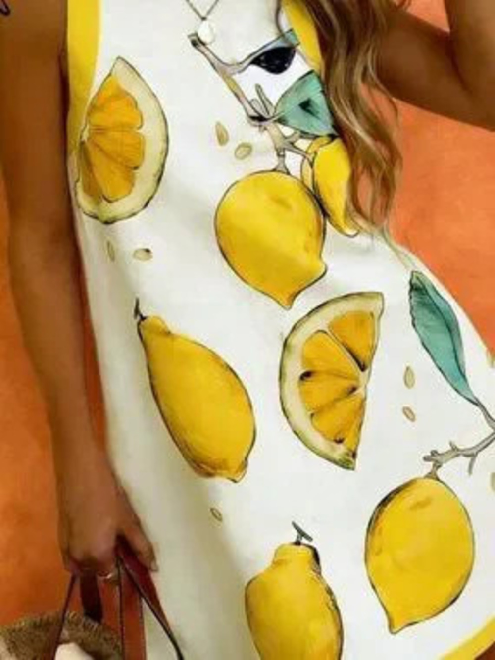 ZARA White Vintage Women's Lemon Leaf Pattern Sleeveless Dress